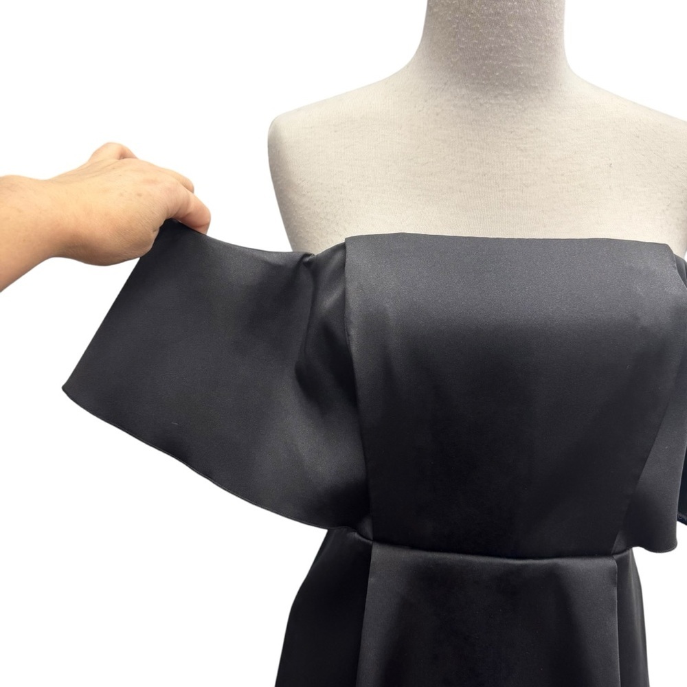 Sandro Black A-Line Cocktail Dress with Flutter Sleeves Mini Size 3 Black Satin - Picture 2 of 15